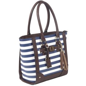 Bulldog Tote Style Purse w/Holster - Navy Stripe (17" x 12" x 5")